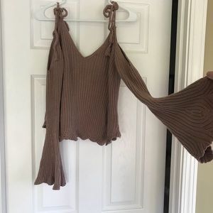 Pinkish brown off the shoulder flowy top